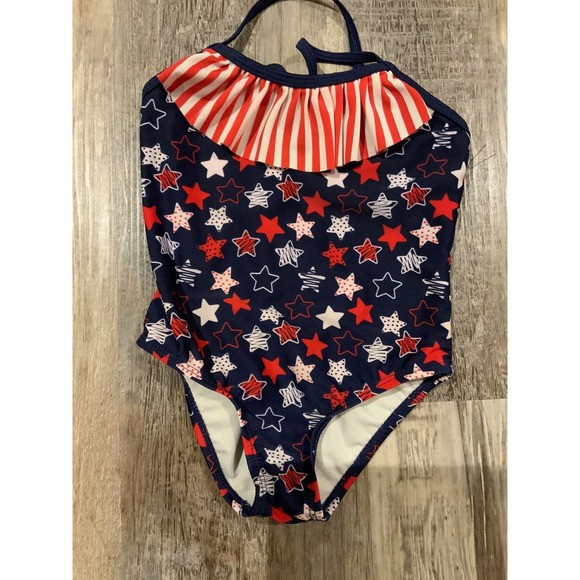 Healthtex Toddler Girl Red White Blue Star Americana Print Racerback Swimsuit 3T - Picture 2 of 3